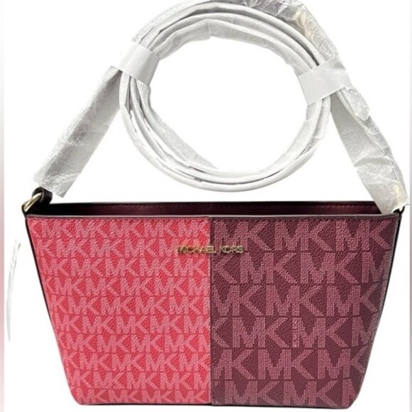 Michael Kors Jet Set Small Two Tone (Oxblood/Watermelon) Logo Crossbody (NWT) - Picture 5 of 5